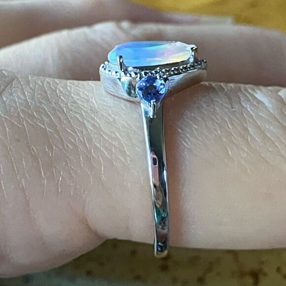 Natural Ethiopian Opal Tanzanite Sterling Silver Ring Size 9 - Picture 3 of 9